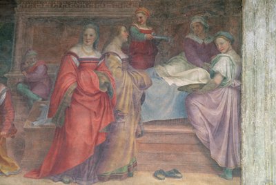 Slaapkamerscène, uit de Geboorte van de Maagd (detail) door Andrea del Sarto
